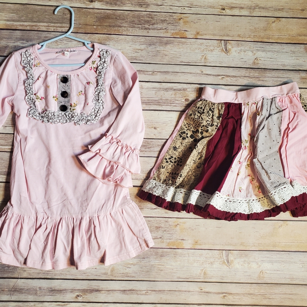 Oopsie Daisy girls 7 pink skirt top SET
